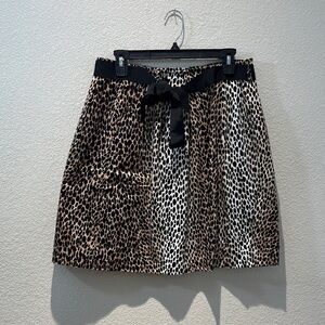 White House/Black Market Leopard Print A-Line Skirt with Black Waist Tie Size 10